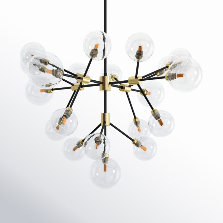 Black and Gold 20-Light Sputnik Chandelier with Glass Shades