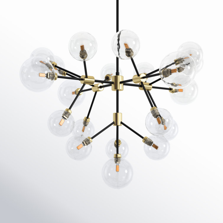 Black and Gold 20-Light Sputnik Chandelier with Glass Shades