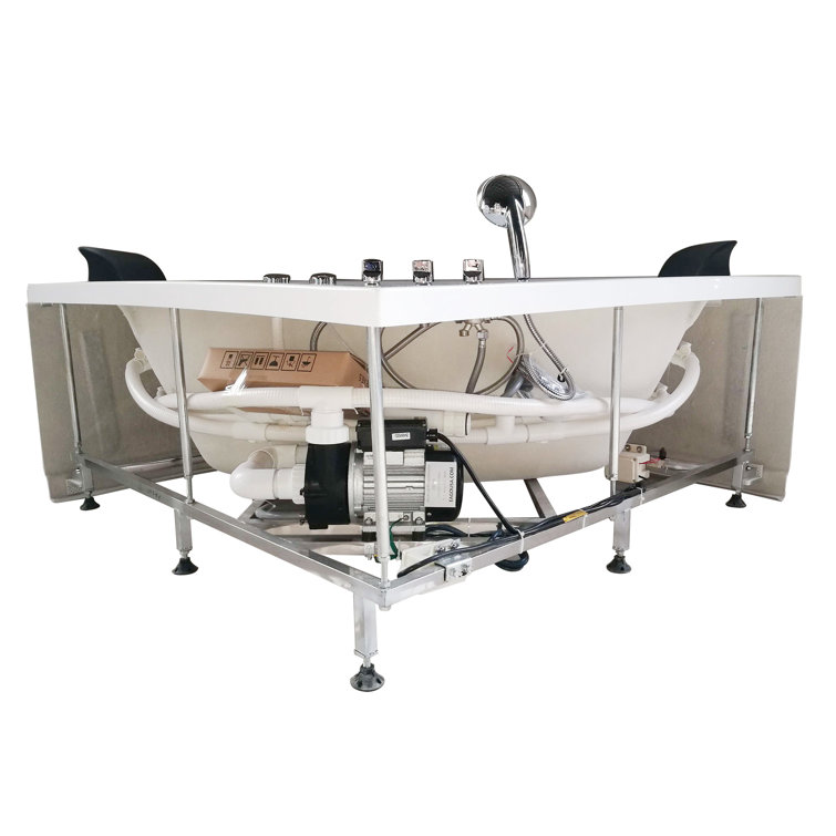 59.13'' White Acrylic Corner Whirlpool Bathtub