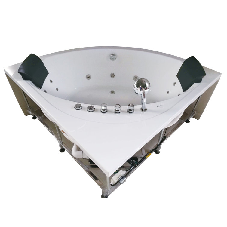 59.13'' White Acrylic Corner Whirlpool Bathtub
