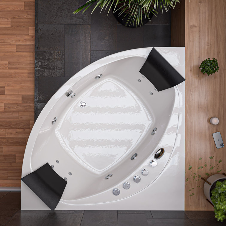 59.13'' White Acrylic Corner Whirlpool Bathtub