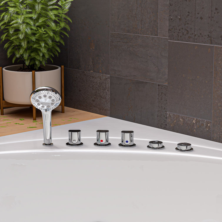 59.13'' White Acrylic Corner Whirlpool Bathtub