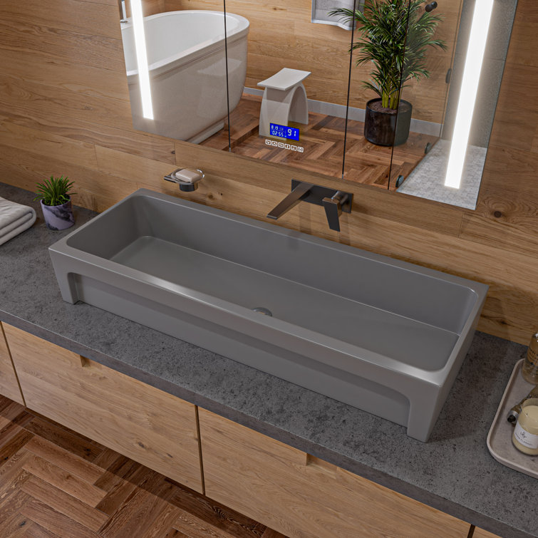 48" Matte Gray Ceramic Undermount Vessel Sink