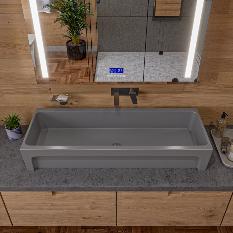 48" Matte Gray Ceramic Undermount Vessel Sink