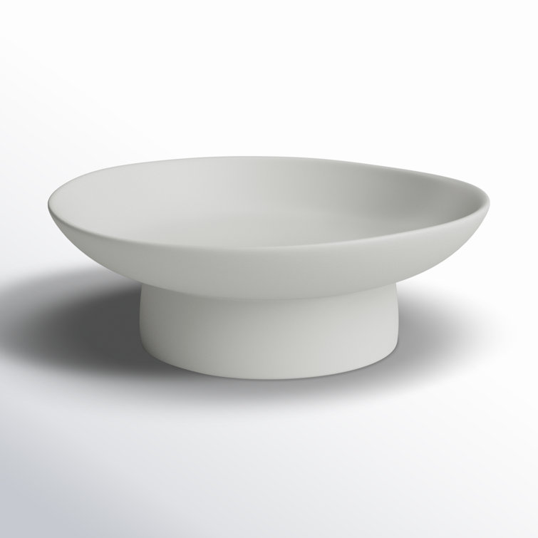 White Round Stoneware Decorative Bowl with Stand