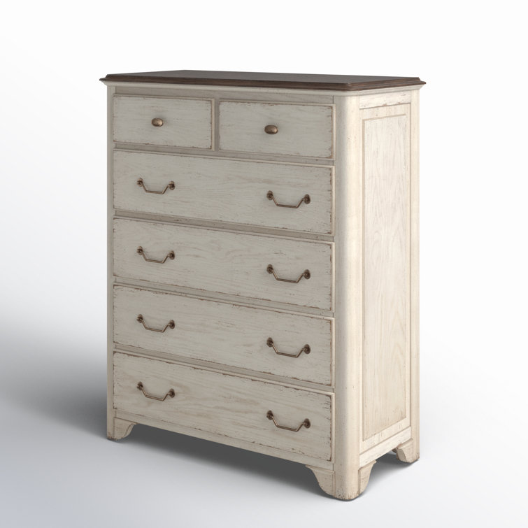 Rustic Cream and Brown 6-Drawer Oak Dresser