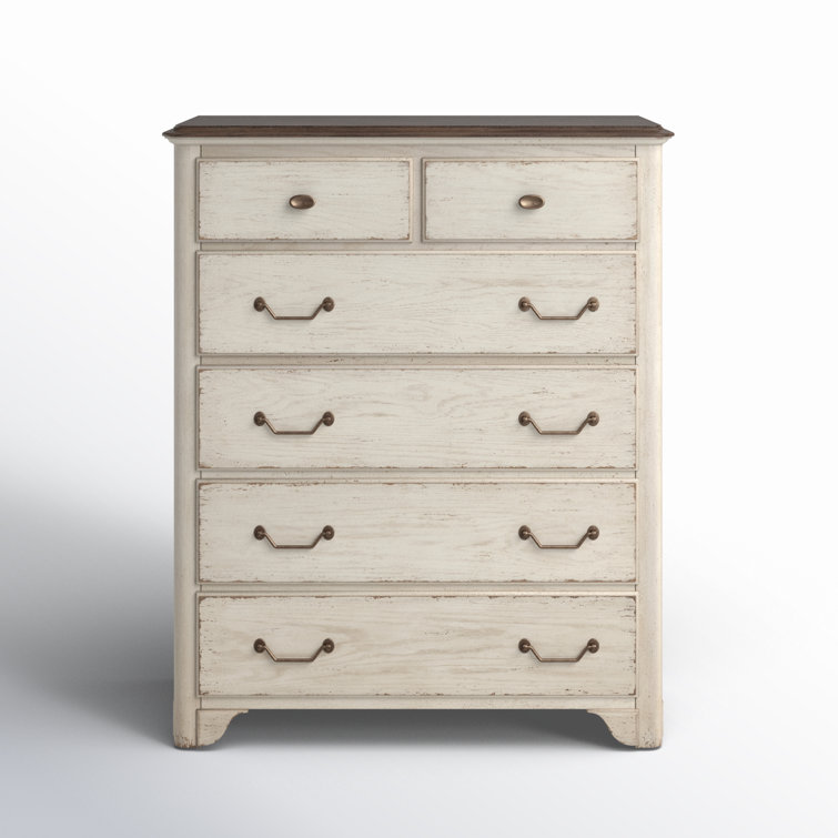 Rustic Cream and Brown 6-Drawer Oak Dresser