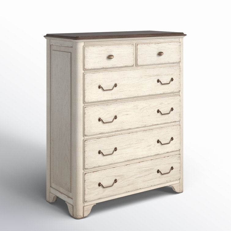 Rustic Cream and Brown 6-Drawer Oak Dresser