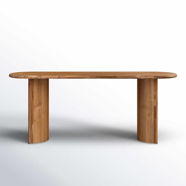 Sandy Acacia Wood Demilune Console Table with Storage