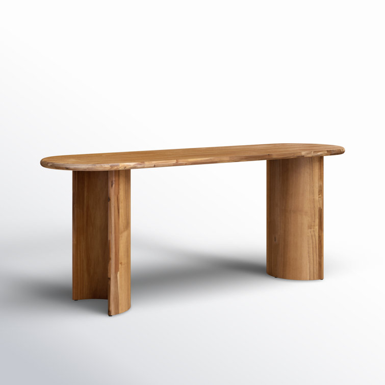 Sandy Acacia Wood Demilune Console Table with Storage