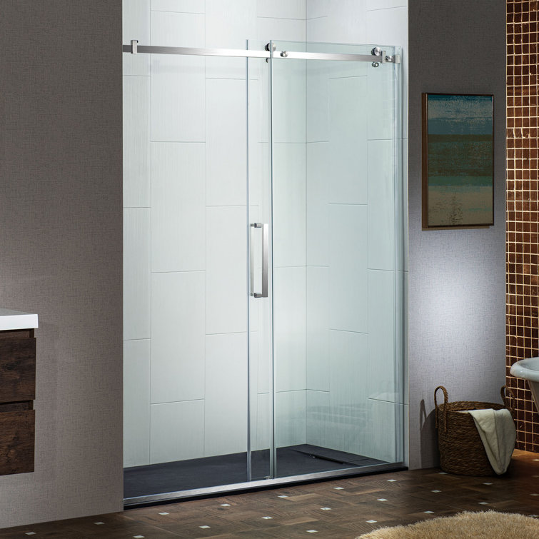 Brushed Nickel Frameless Sliding Shower Door with Clear Tempered Glass