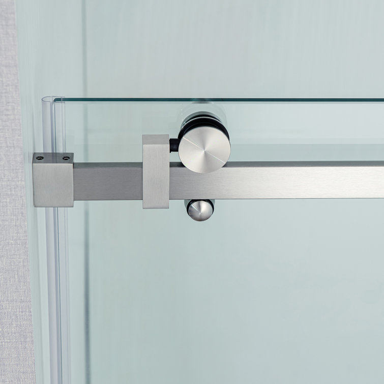 Brushed Nickel Frameless Sliding Shower Door with Clear Tempered Glass