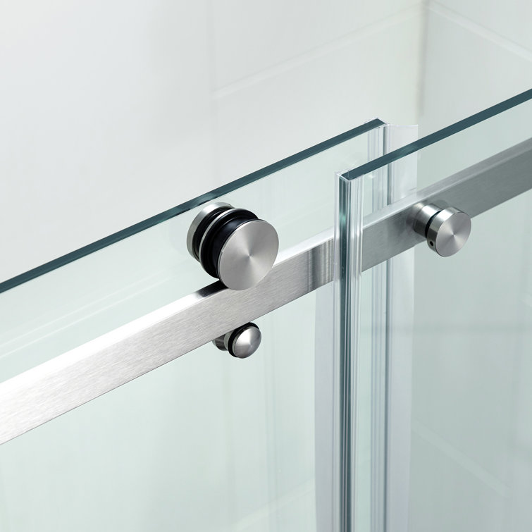 Brushed Nickel Frameless Sliding Shower Door with Clear Tempered Glass