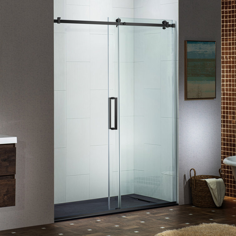 Matte Black Frameless Sliding Shower Door with Clear Tempered Glass