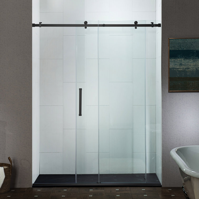 Matte Black Frameless Sliding Shower Door with Clear Tempered Glass