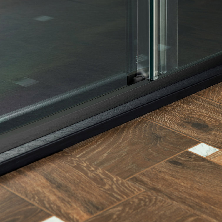 Matte Black Frameless Sliding Shower Door with Clear Tempered Glass