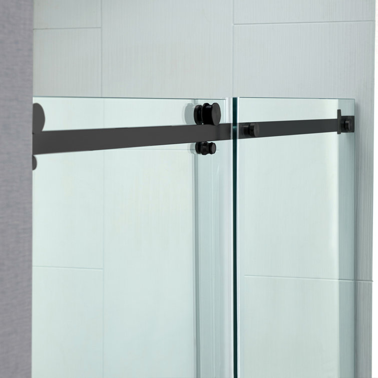 Matte Black Frameless Sliding Shower Door with Clear Tempered Glass