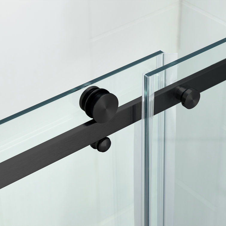Matte Black Frameless Sliding Shower Door with Clear Tempered Glass