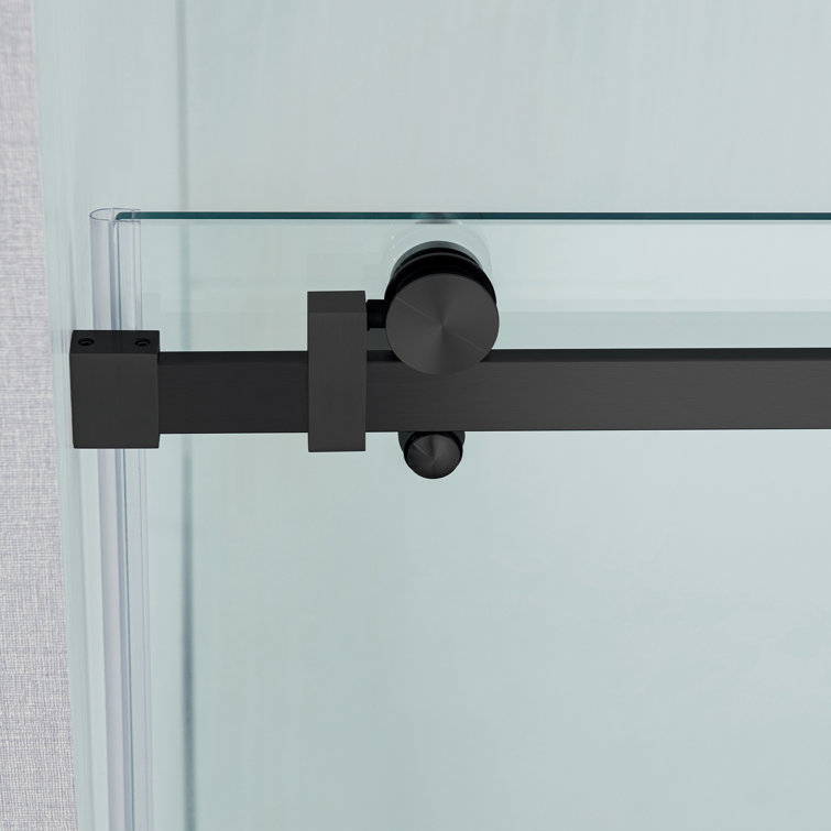 Matte Black Frameless Sliding Shower Door with Clear Tempered Glass