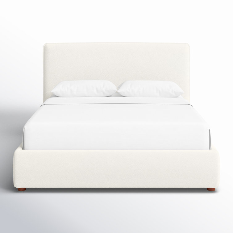 Ivory Boucle Upholstered Queen Bed with Birch Wood Legs