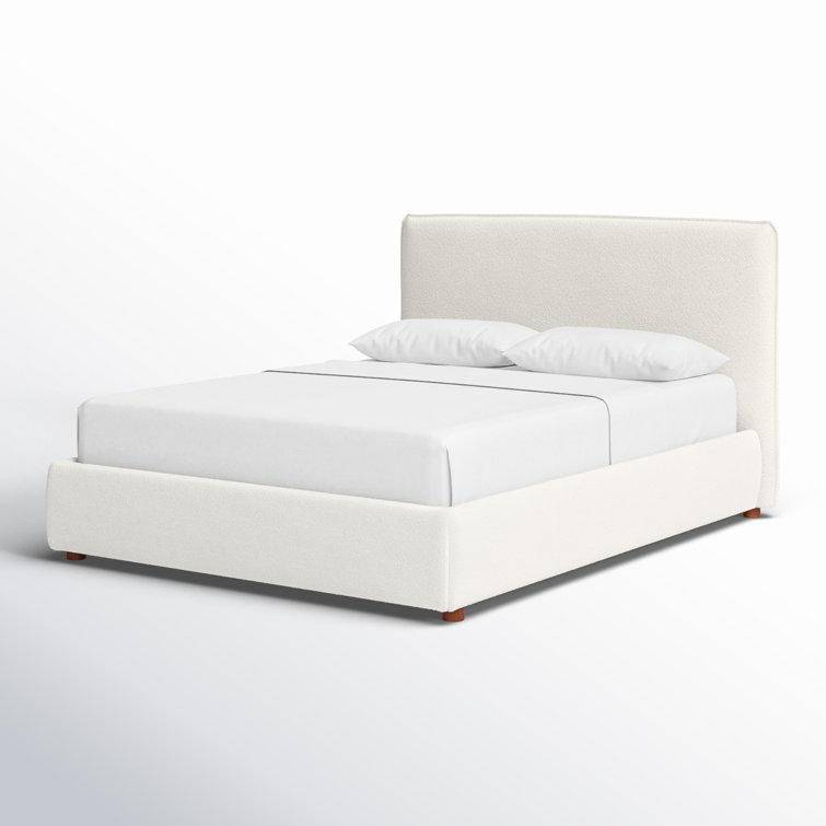 Ivory Boucle Upholstered Queen Bed with Birch Wood Legs