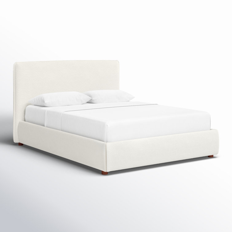Ivory Boucle Upholstered Queen Bed with Birch Wood Legs