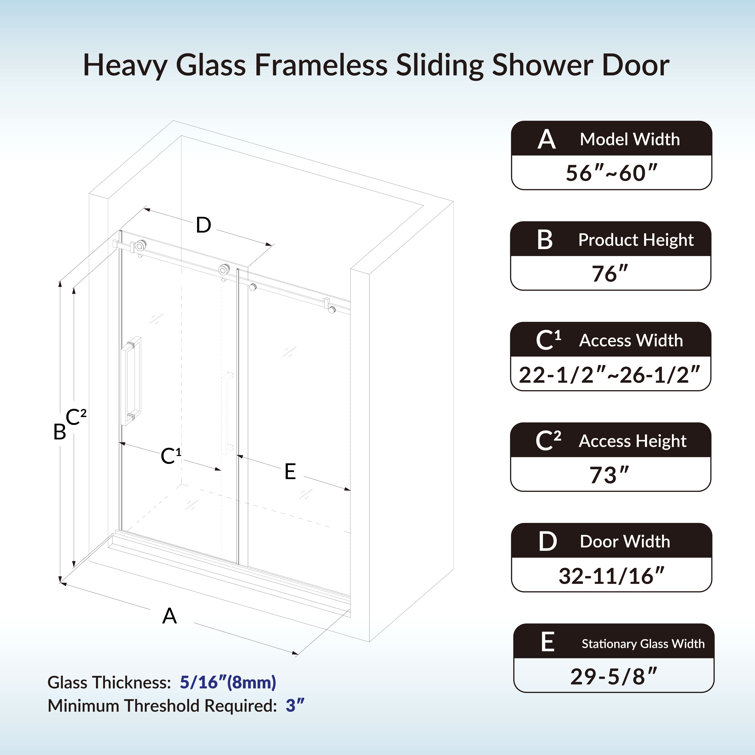 Matte Black Frameless Sliding Shower Door with Clear Tempered Glass
