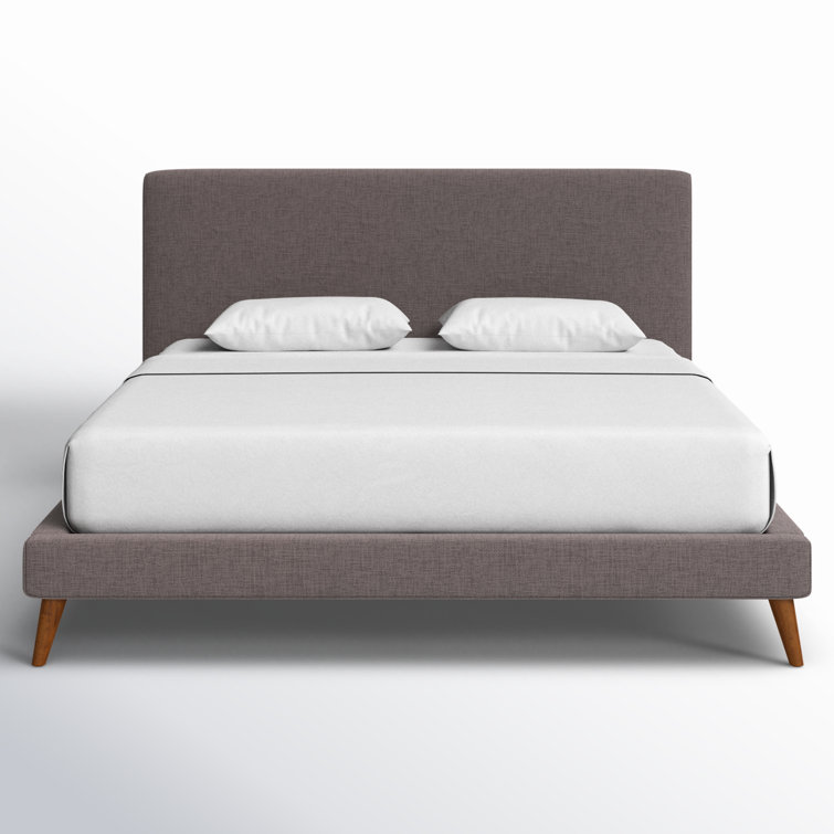 California King Dark Gray Upholstered Bed with Slats