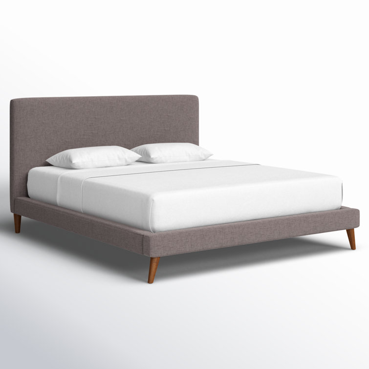 California King Dark Gray Upholstered Bed with Slats