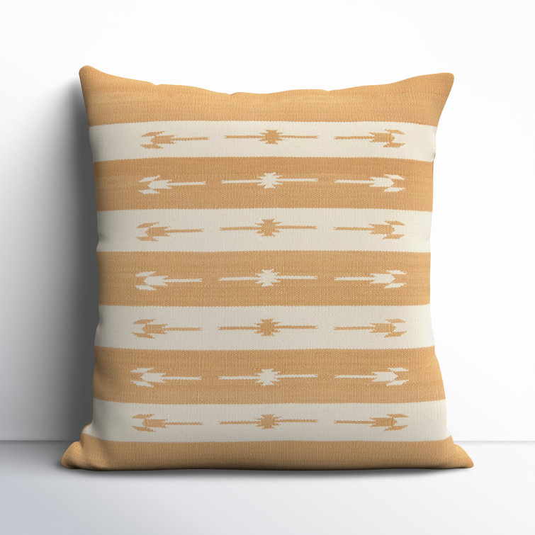 Vanda's Boho-Chic 22" Square Cotton Throw Pillow in Light Tan/Cream