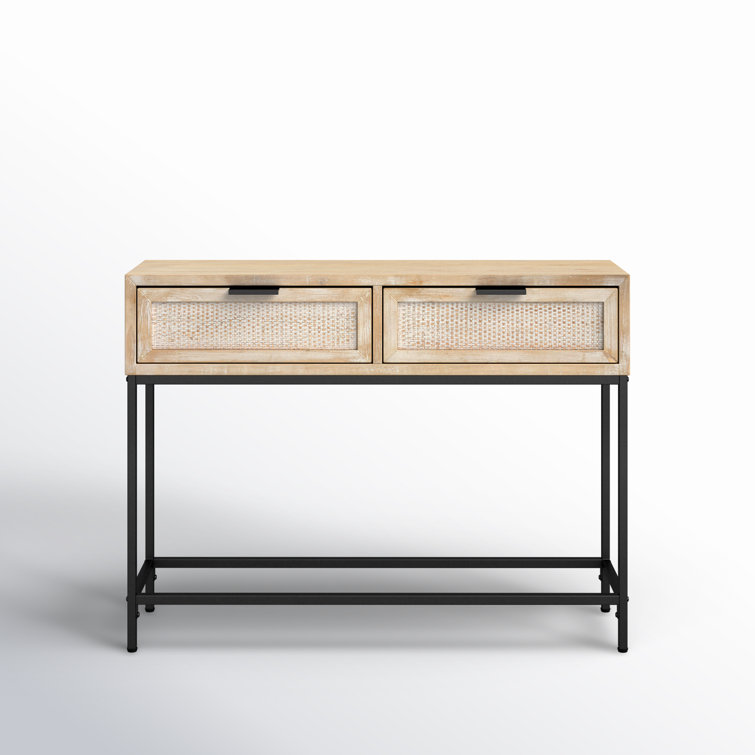 Reed 40" Natural Wood and Black Metal Console Table with Storage