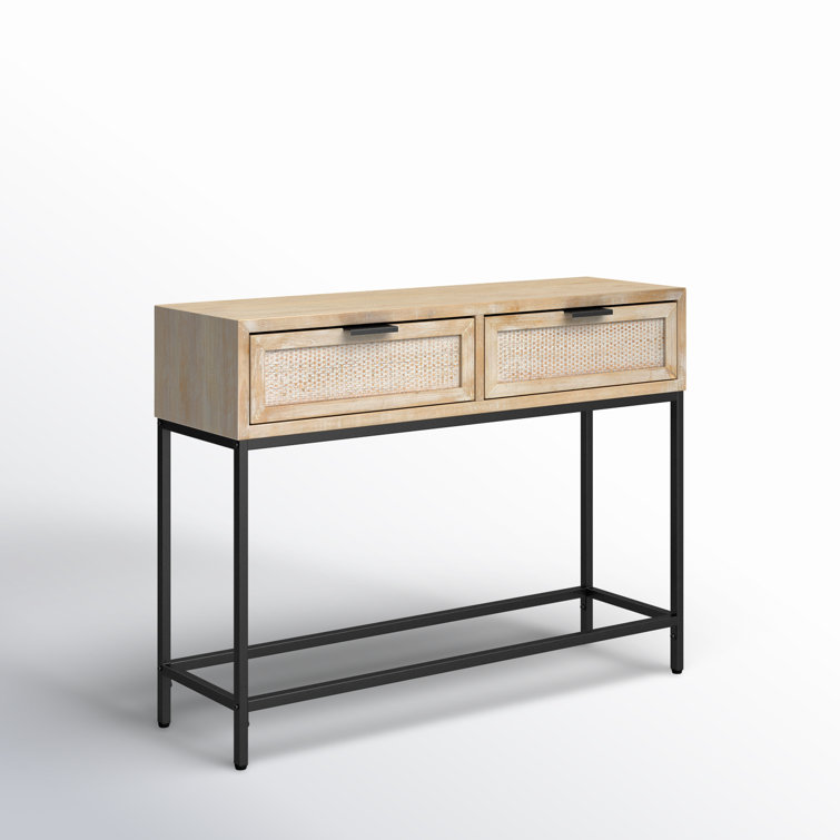 Reed 40" Natural Wood and Black Metal Console Table with Storage