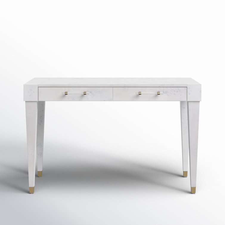 White Acacia Wood Writing Desk with Brass Accents
