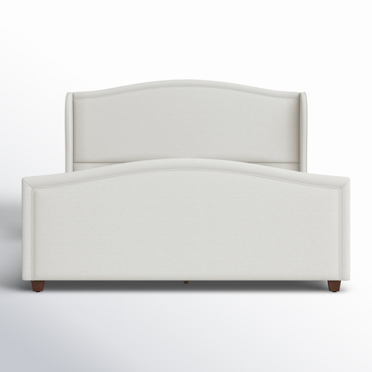 Carmen Antique White Pine King Bed with Upholstered Wingback Headboard