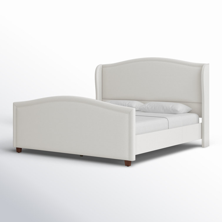 Carmen Antique White Pine King Bed with Upholstered Wingback Headboard
