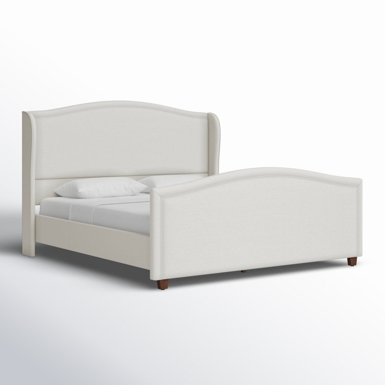 Carmen Antique White Pine King Bed with Upholstered Wingback Headboard