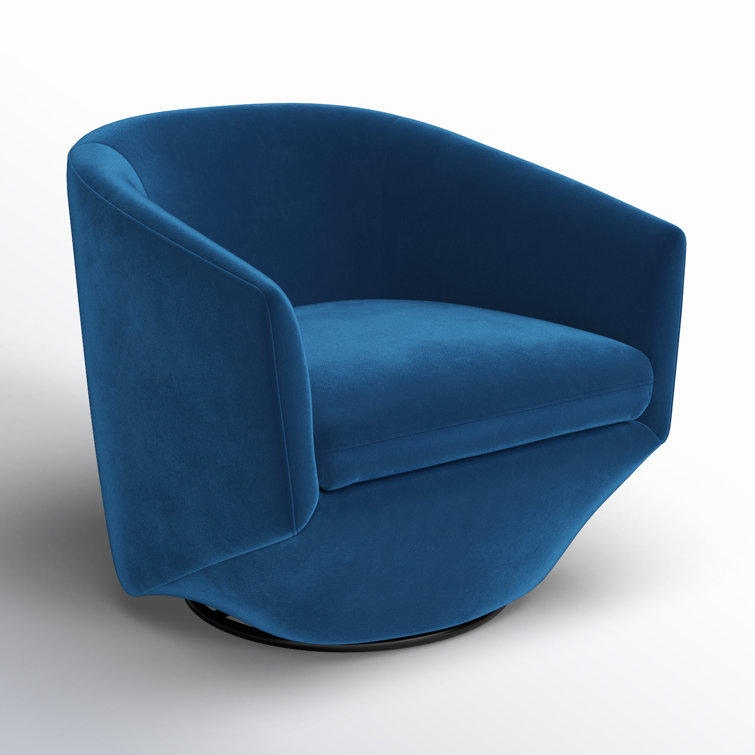Blue Velvet Swivel Barrel Accent Chair with Wood Frame