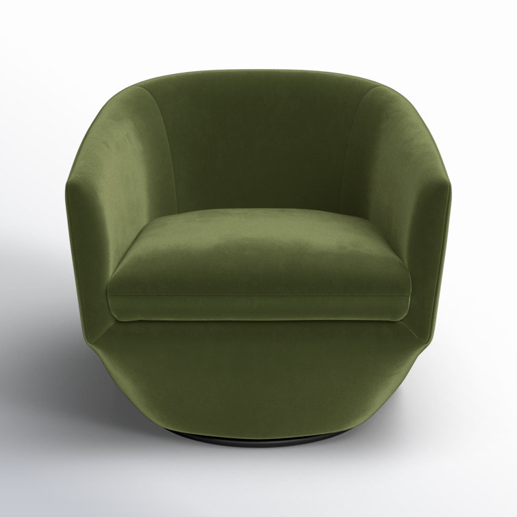 Olive Green Velvet Swivel Barrel Chair with Round Arms