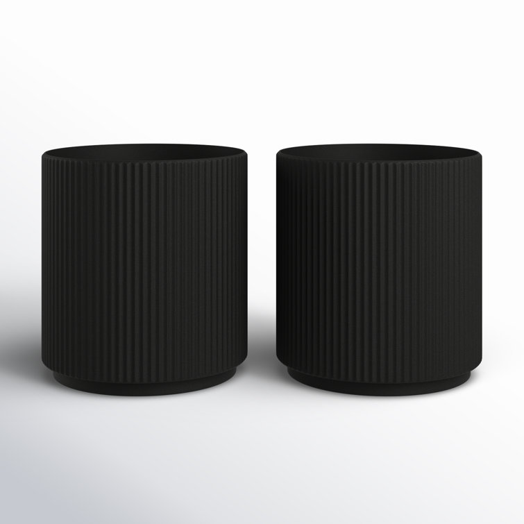 Demi 20" Black Plastic-Stone Round Planter Set - 2 Pack