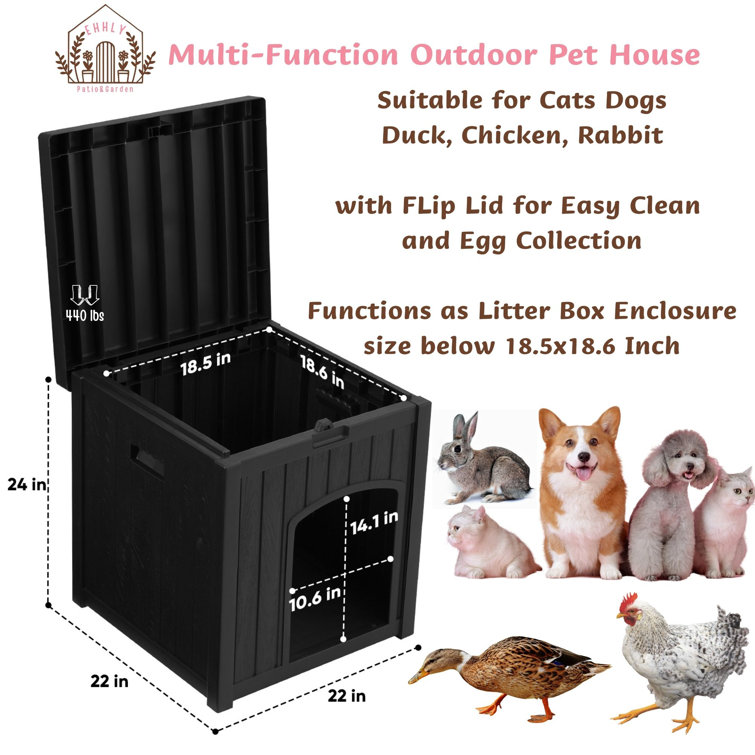 Black Insulated Medium Plastic Dog House with Elevated Floor
