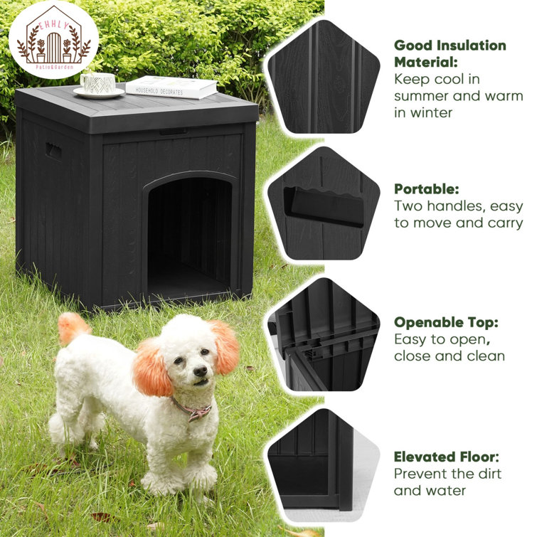 Black Insulated Medium Plastic Dog House with Elevated Floor