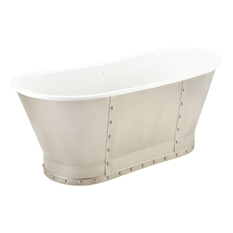 Brayden 68" Stainless Steel and White Cast Iron Freestanding Soaking Tub