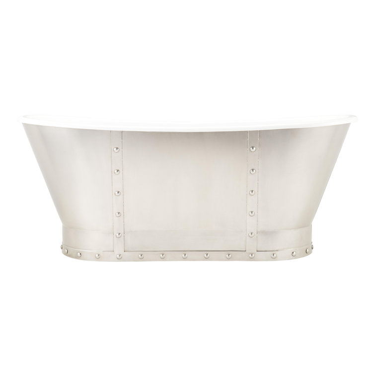 Brayden 68" Stainless Steel and White Cast Iron Freestanding Soaking Tub