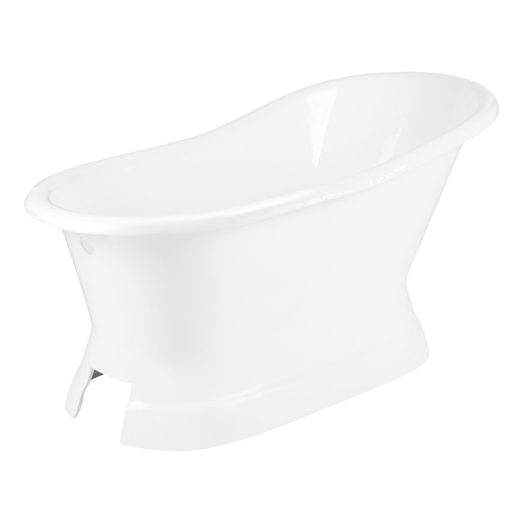 White 60" Cast Iron Freestanding Soaking Tub with Overflow
