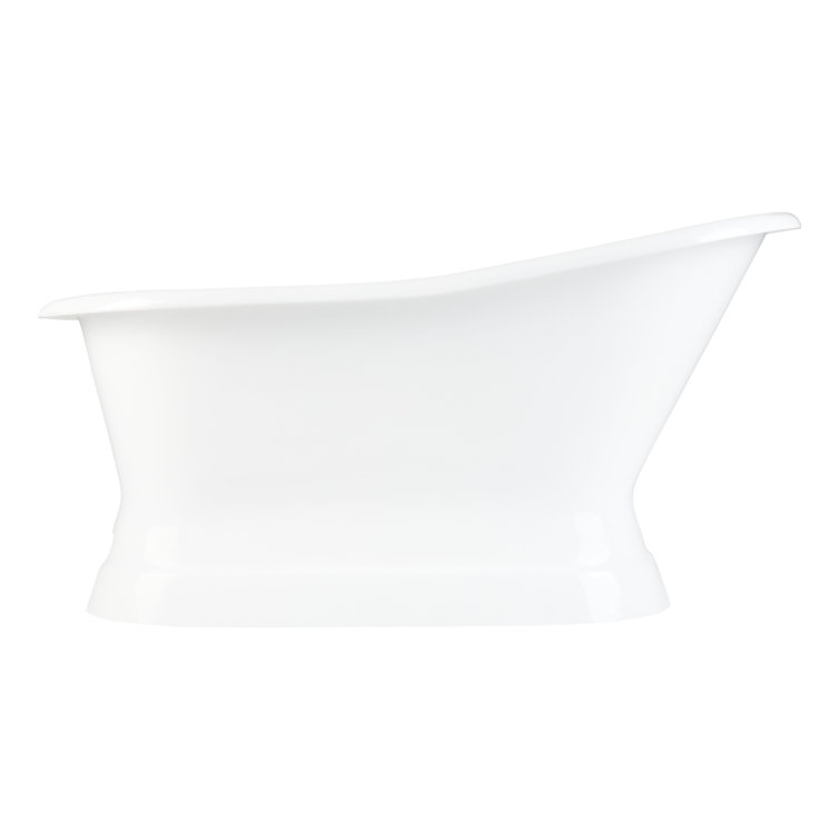 White 60" Cast Iron Freestanding Soaking Tub with Overflow