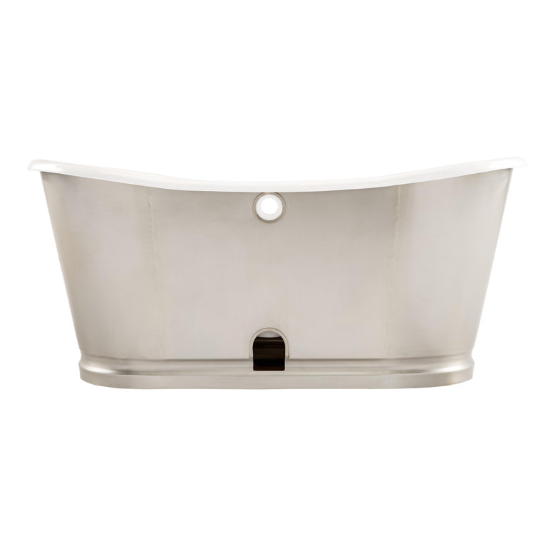 Dorset 66" White Cast Iron Freestanding Soaking Tub with Stainless Steel Skirt