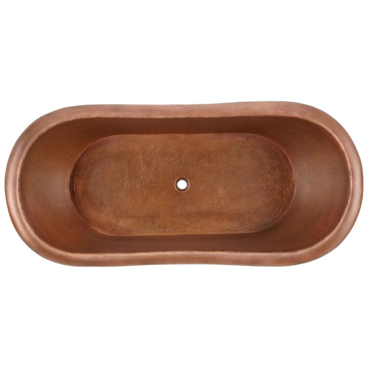 Paige 72" Antique Copper Patina Freestanding Soaking Tub with Rolled Rim