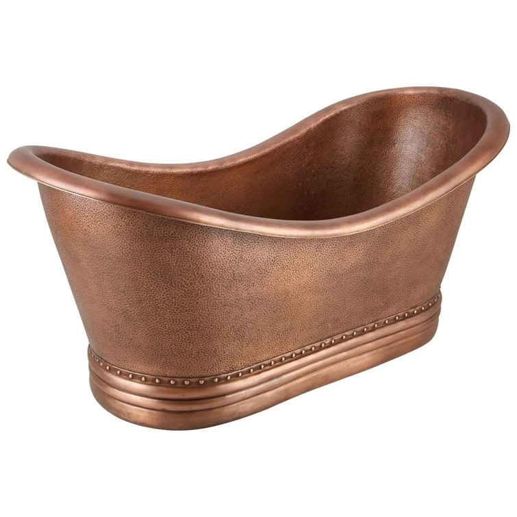 Paige 72" Antique Copper Patina Freestanding Soaking Tub with Rolled Rim