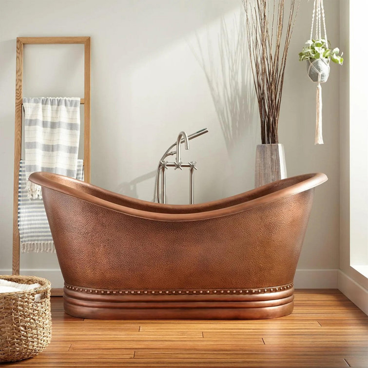 Paige 72" Antique Copper Patina Freestanding Soaking Tub with Rolled Rim