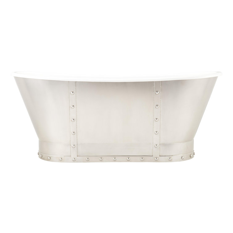 Brayden 68" White and Stainless Steel Cast Iron Freestanding Tub